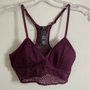 DKNY Small Modern Lace Burgundy Dark Mauve racerback wireless bralette